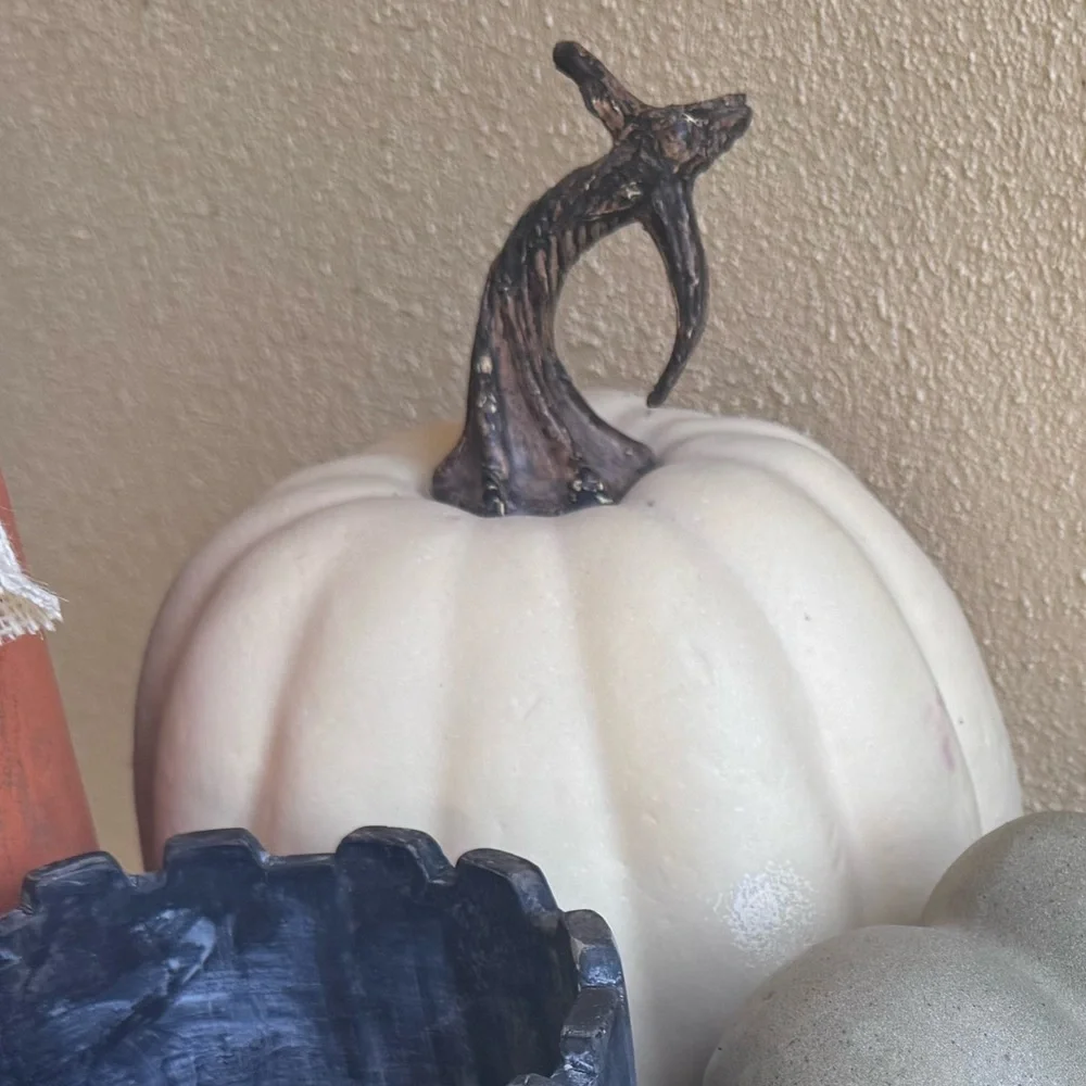 Pottery Barn Oversized White Rustic Halloween Pumpkin- 7.5”